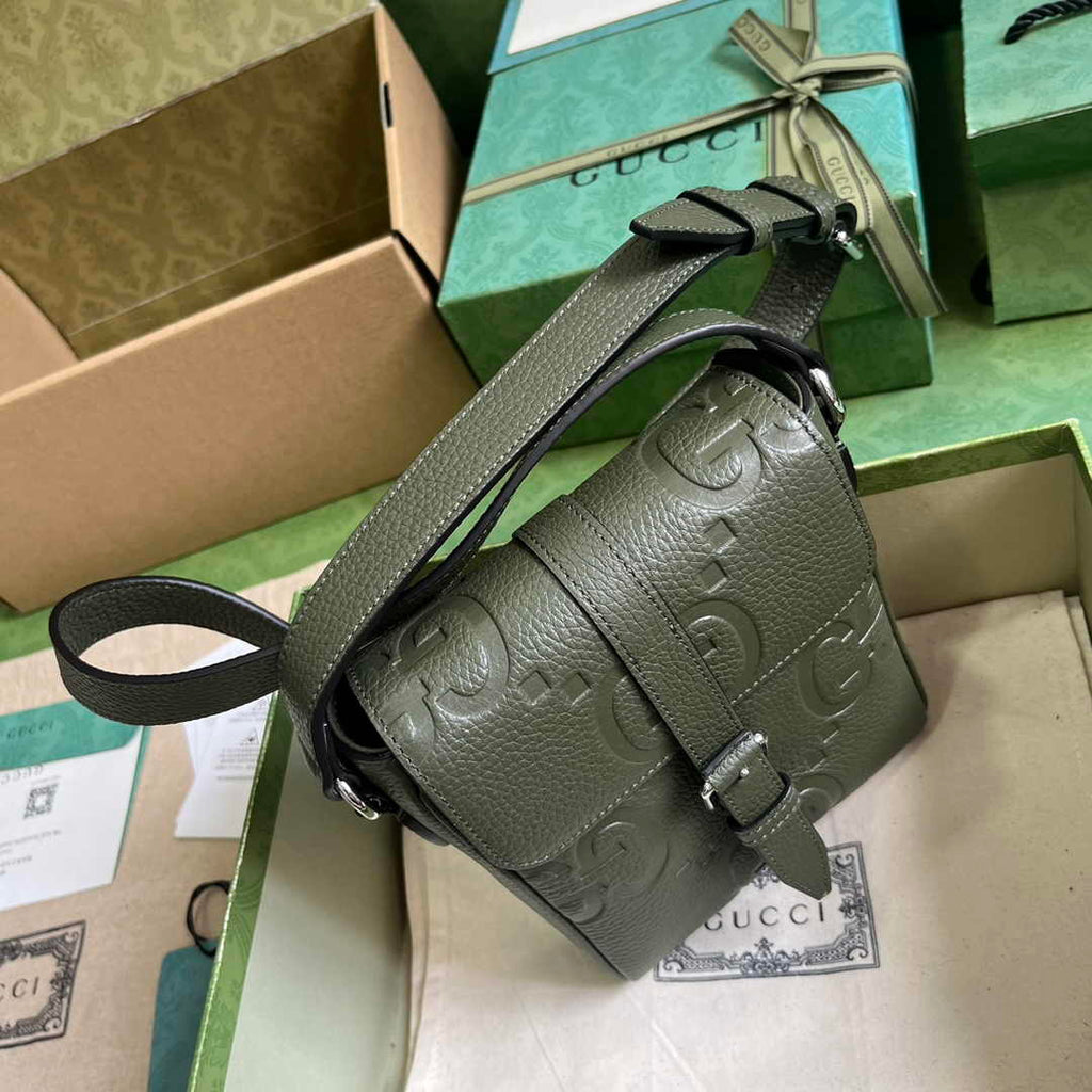 Gucci Jumbo GG small messenger bag 760235 in dark green leather