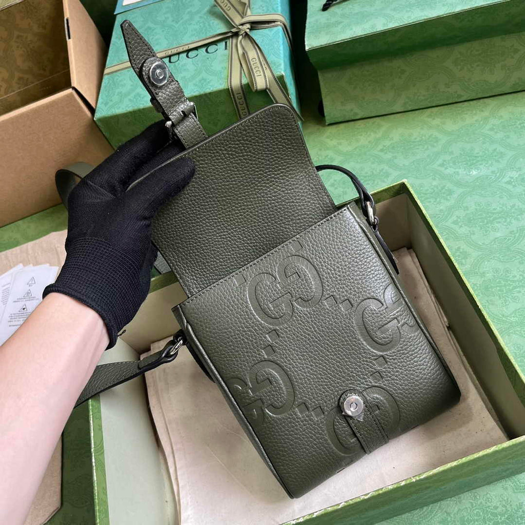 Gucci Jumbo GG small messenger bag 760235 in dark green leather