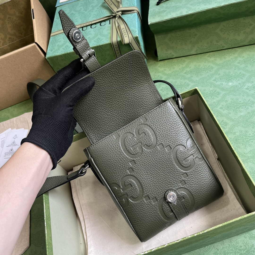 Gucci Jumbo GG small messenger bag 760235 in dark green leather