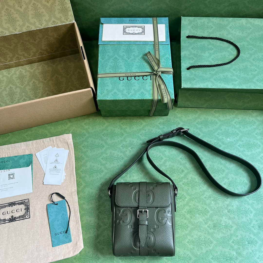 Gucci Jumbo GG small messenger bag 760235 in dark green leather