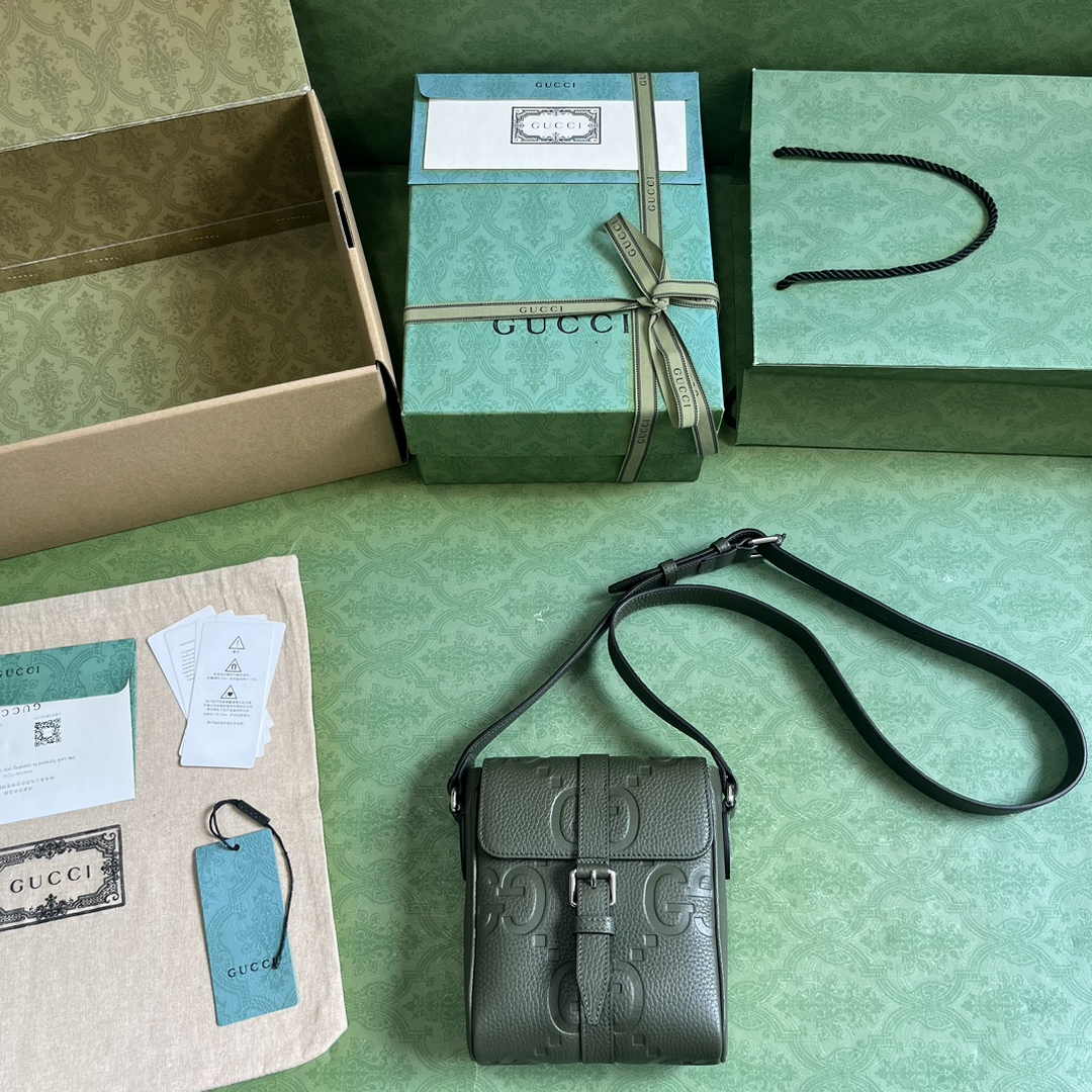 Gucci Jumbo GG small messenger bag 760235 in dark green leather