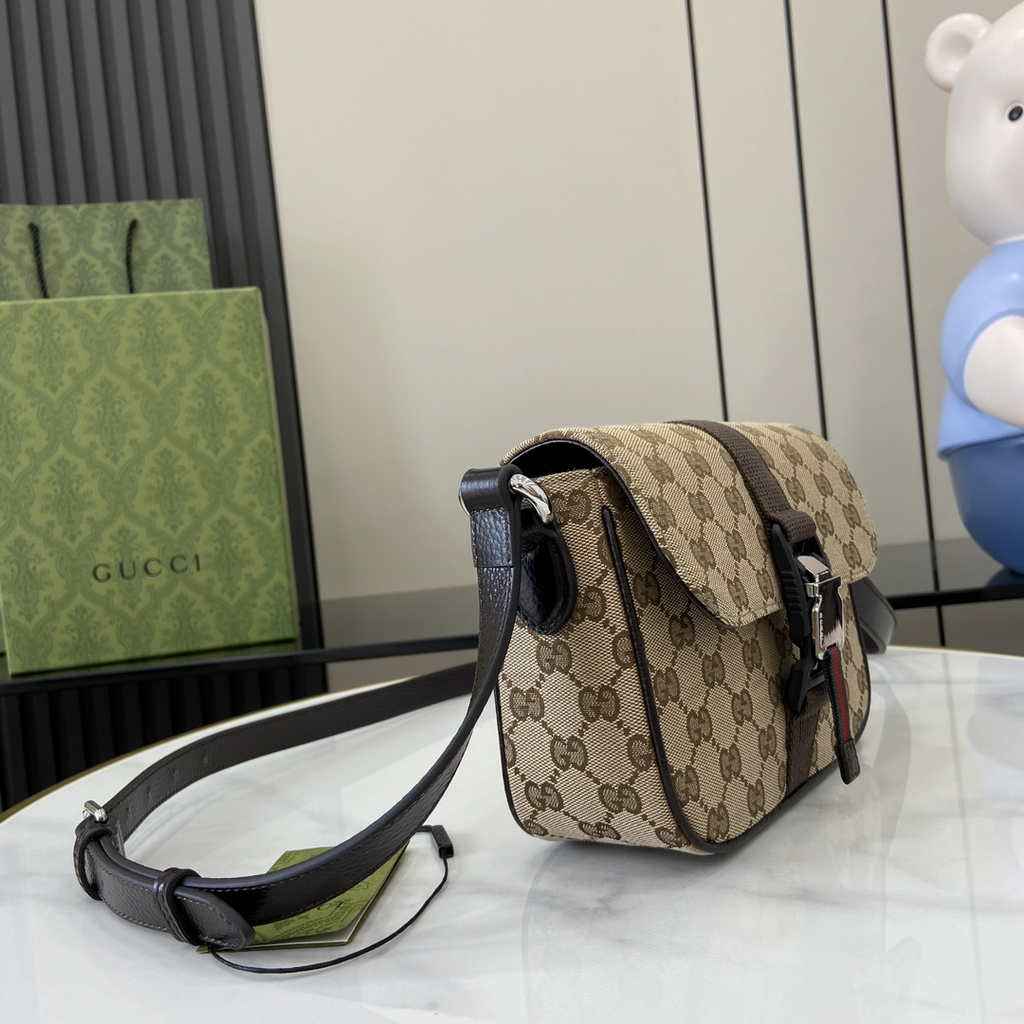 Gucci Mini GG crossbody bag ‎802100 in dark brown GG canvas