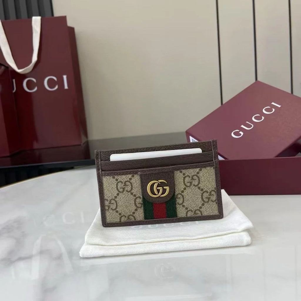 Gucci ophidia card case 834795 in beige and dark brown fabric