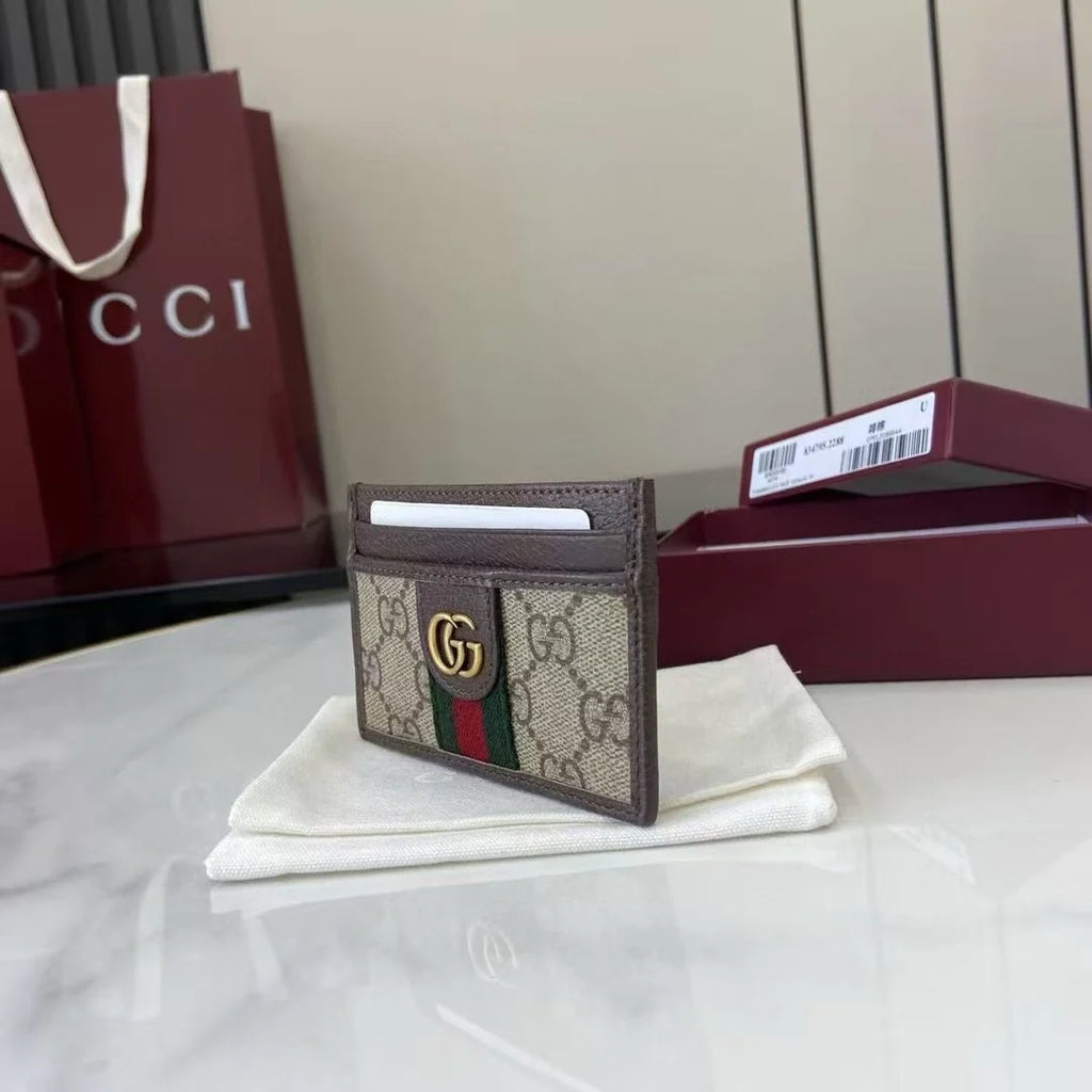 Gucci ophidia card case 834795 in beige and dark brown fabric