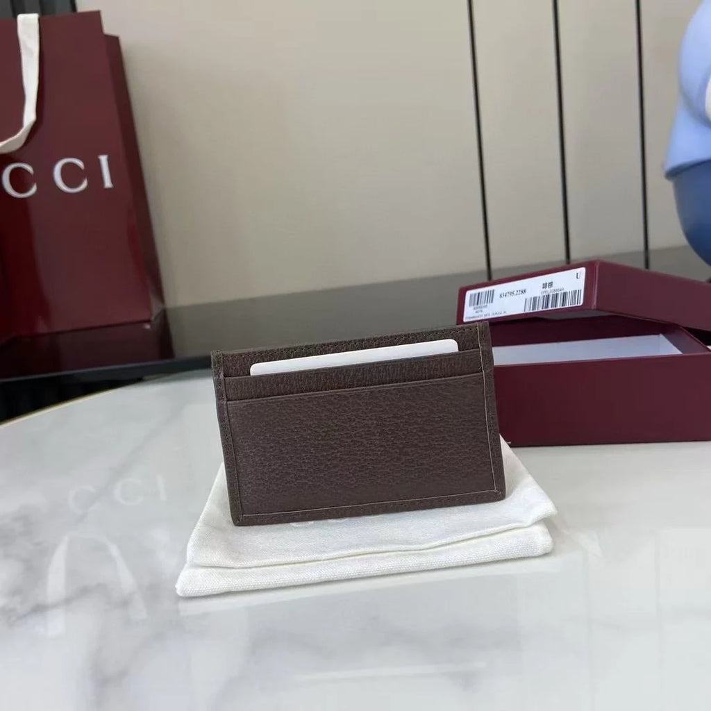 Gucci ophidia card case 834795 in beige and dark brown fabric