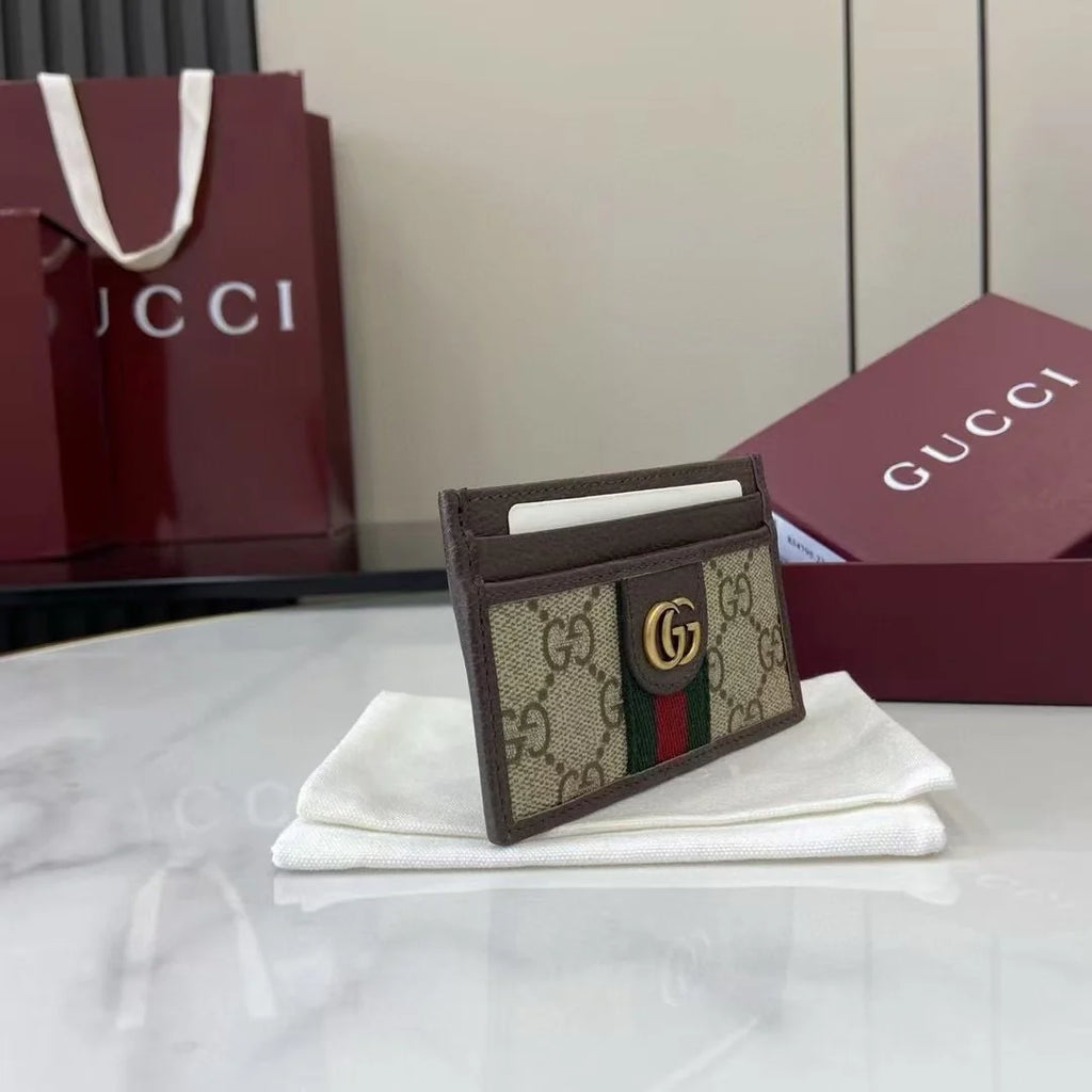 Gucci ophidia card case 834795 in beige and dark brown fabric