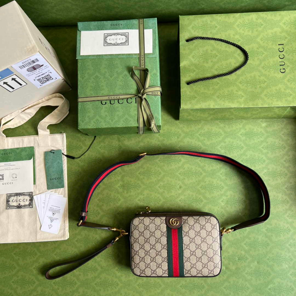 Gucci Ophidia GG crossbody bag 699439 in beige and ebony GG Supreme