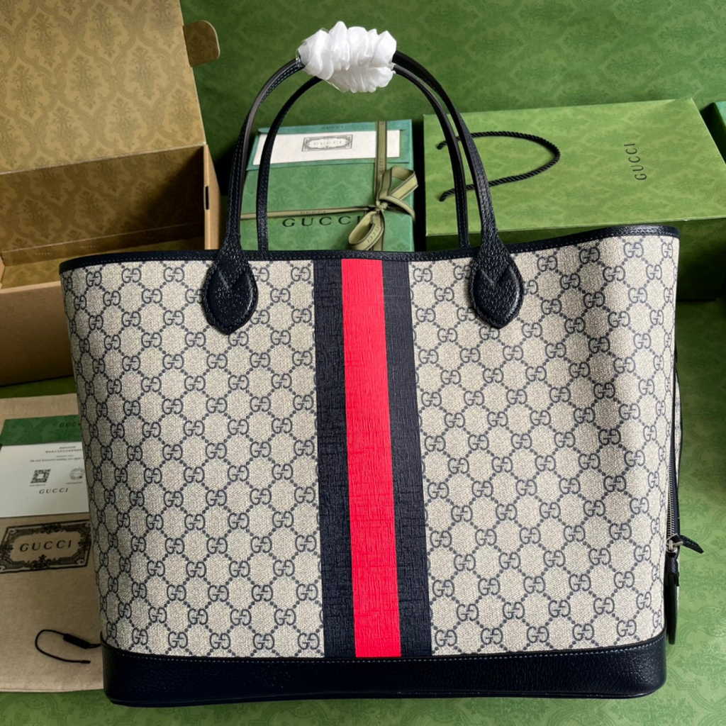 Gucci Ophidia large tote bag in beige and blue Supreme 726755
