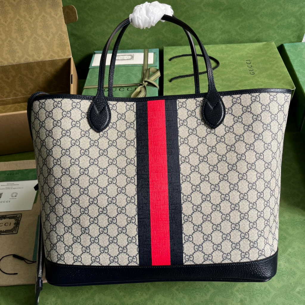 Gucci Ophidia large tote bag in beige and blue Supreme 726755