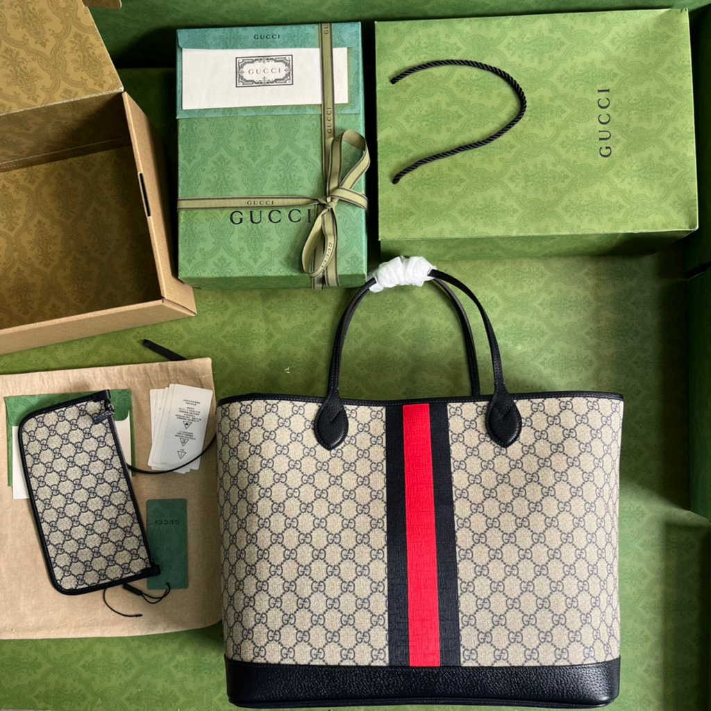 Gucci Ophidia large tote bag in beige and blue Supreme 726755