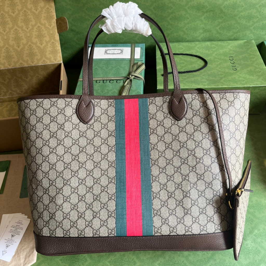 Gucci Ophidia large tote bag in beige and brown Supreme 726755
