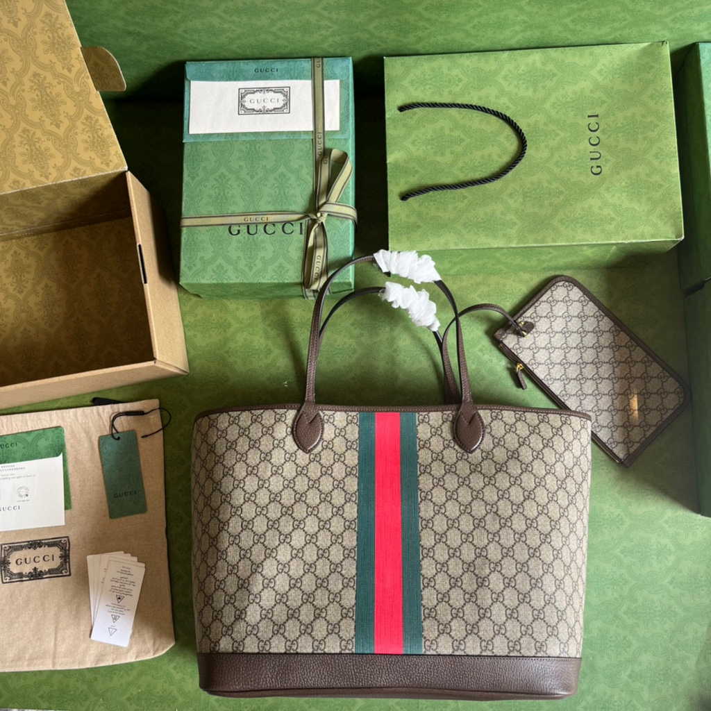 Gucci Ophidia large tote bag in beige and brown Supreme 726755