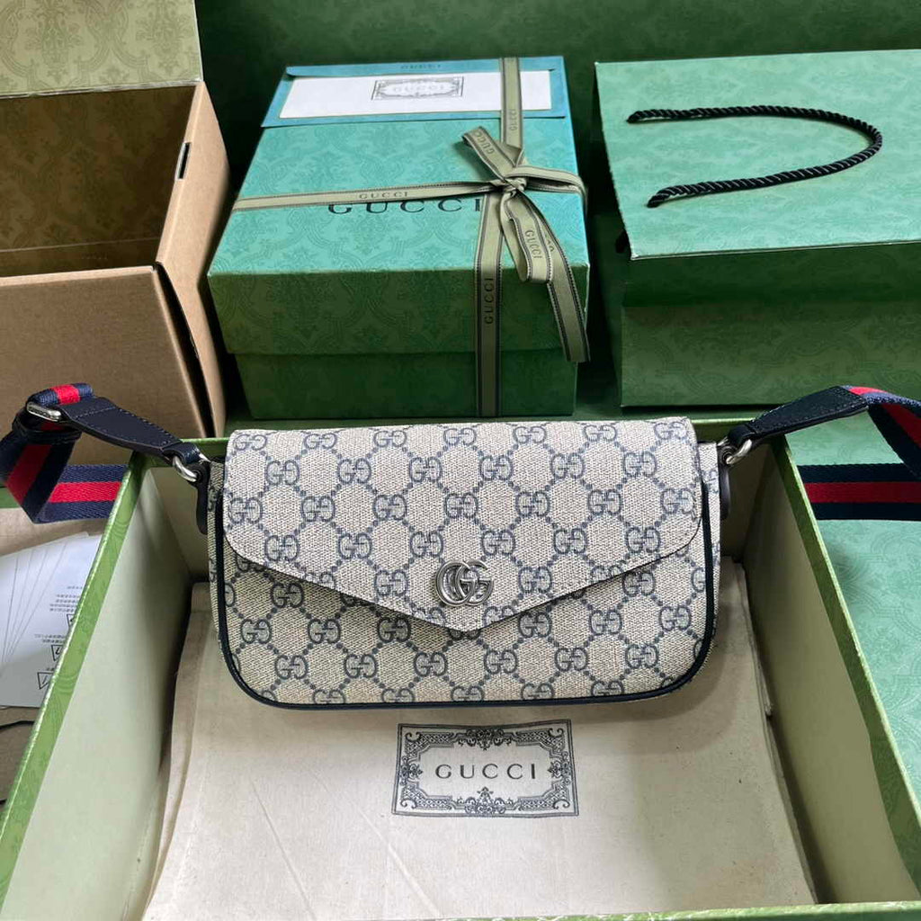 Gucci Ophidia mini bag 764961 in Beige and blue GG Supreme canvas
