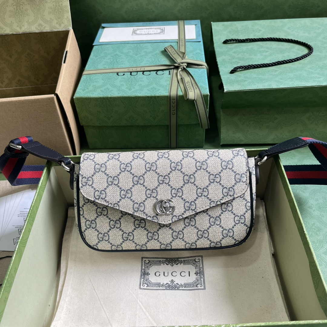 Gucci Ophidia mini bag 764961 in Beige and blue GG Supreme canvas