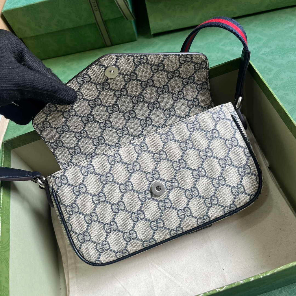 Gucci Ophidia mini bag 764961 in Beige and blue GG Supreme canvas