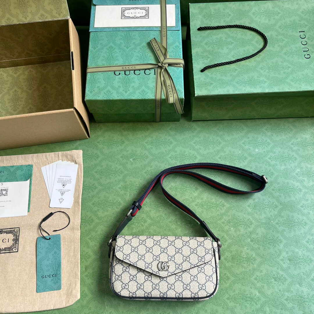 Gucci Ophidia mini bag 764961 in Beige and blue GG Supreme canvas