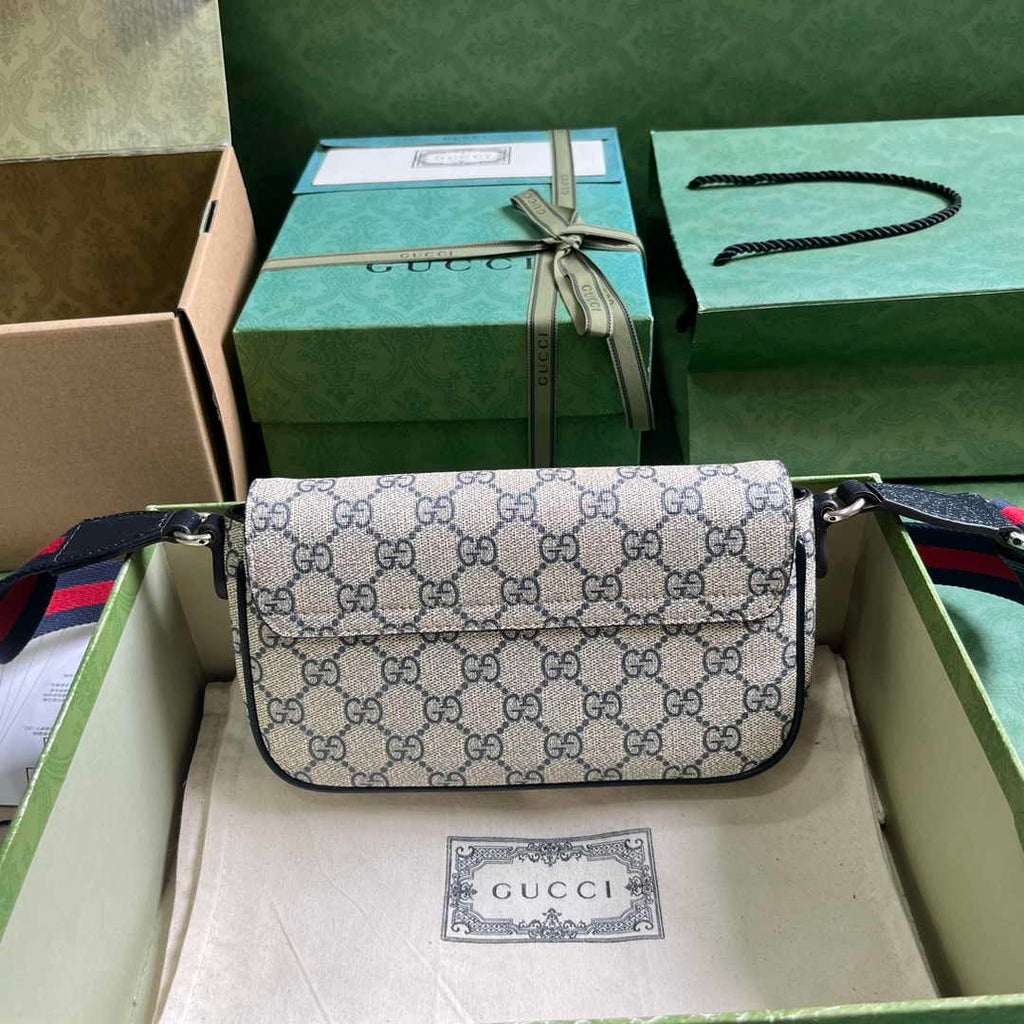Gucci Ophidia mini bag 764961 in Beige and blue GG Supreme canvas