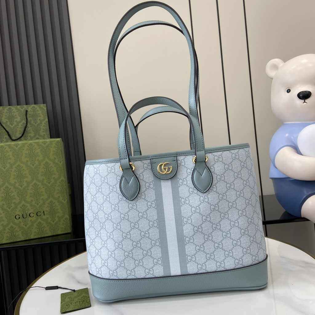 Gucci Ophidia small tote bag 765043 in dusty blue leather