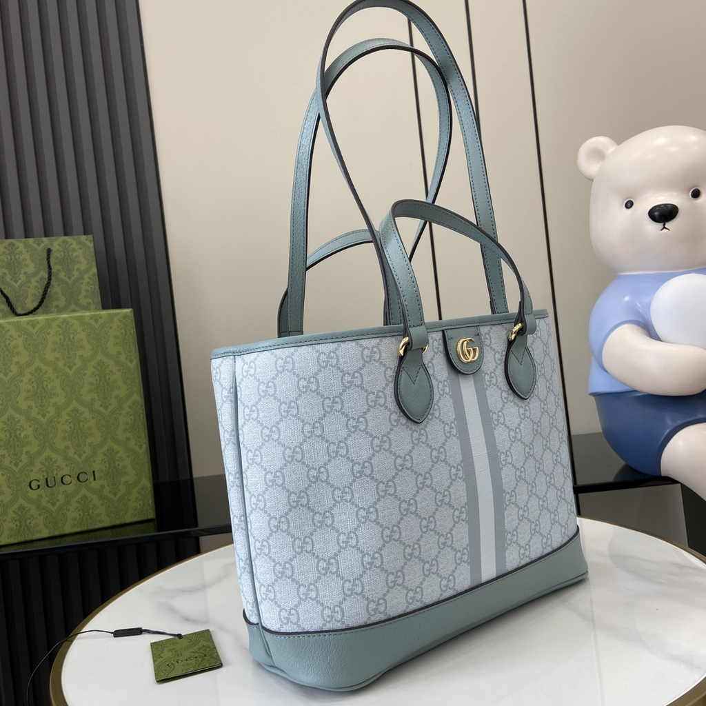 Gucci Ophidia small tote bag 765043 in dusty blue leather