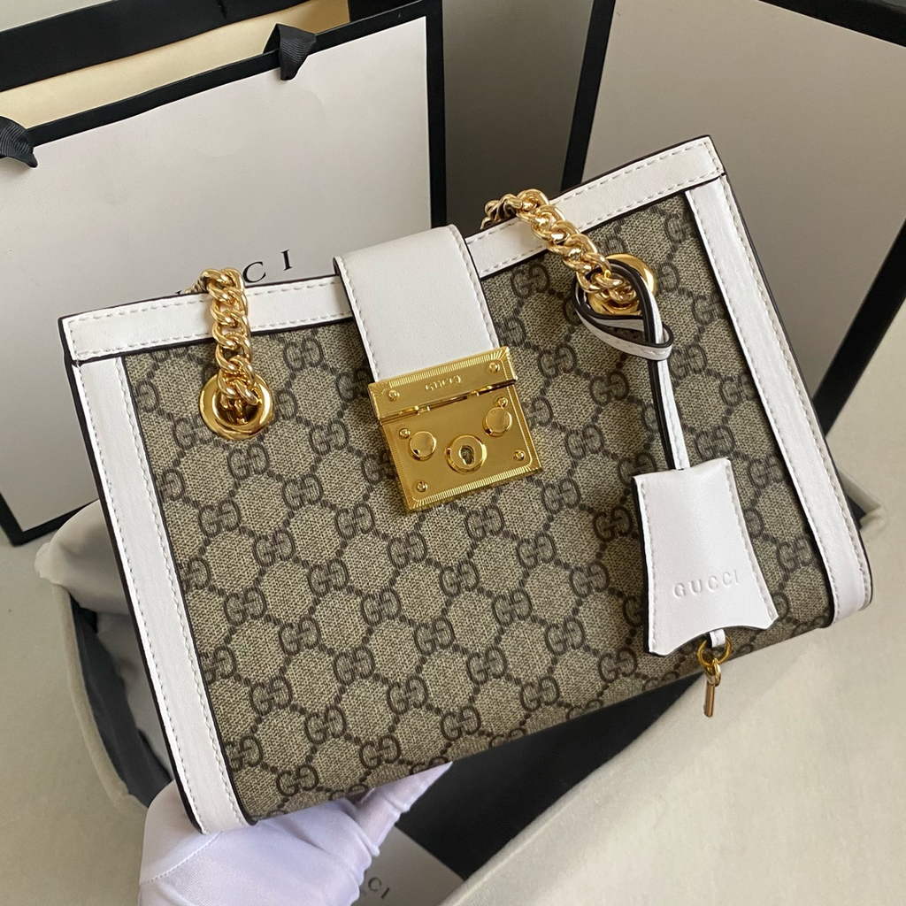 Gucci Padlock small GG shoulder bag 498156 white leather