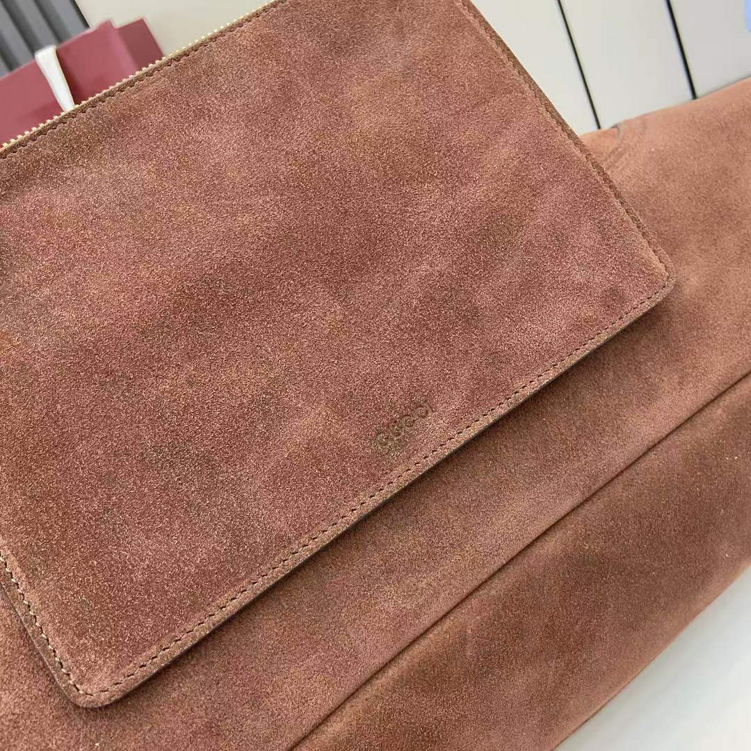 Gucci Softbit maxi shoulder bag, ‎837466 in dark brown suede