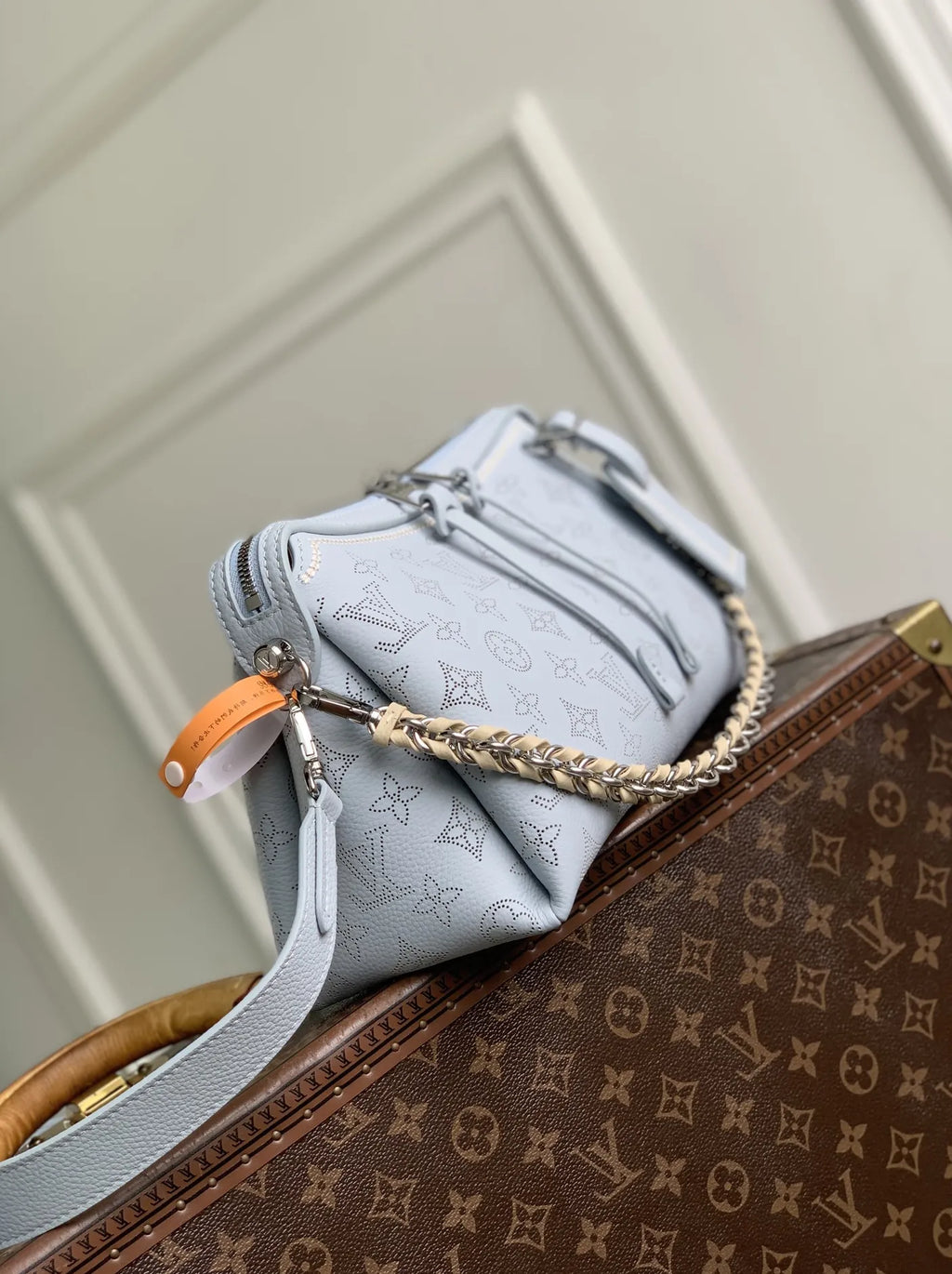 Louis Vuitton Hand It All PM Bag, M29317 Blue Olympe Perforated Mahina