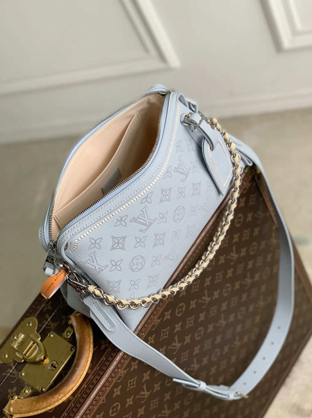 Louis Vuitton Hand It All PM Bag, M29317 Blue Olympe Perforated Mahina
