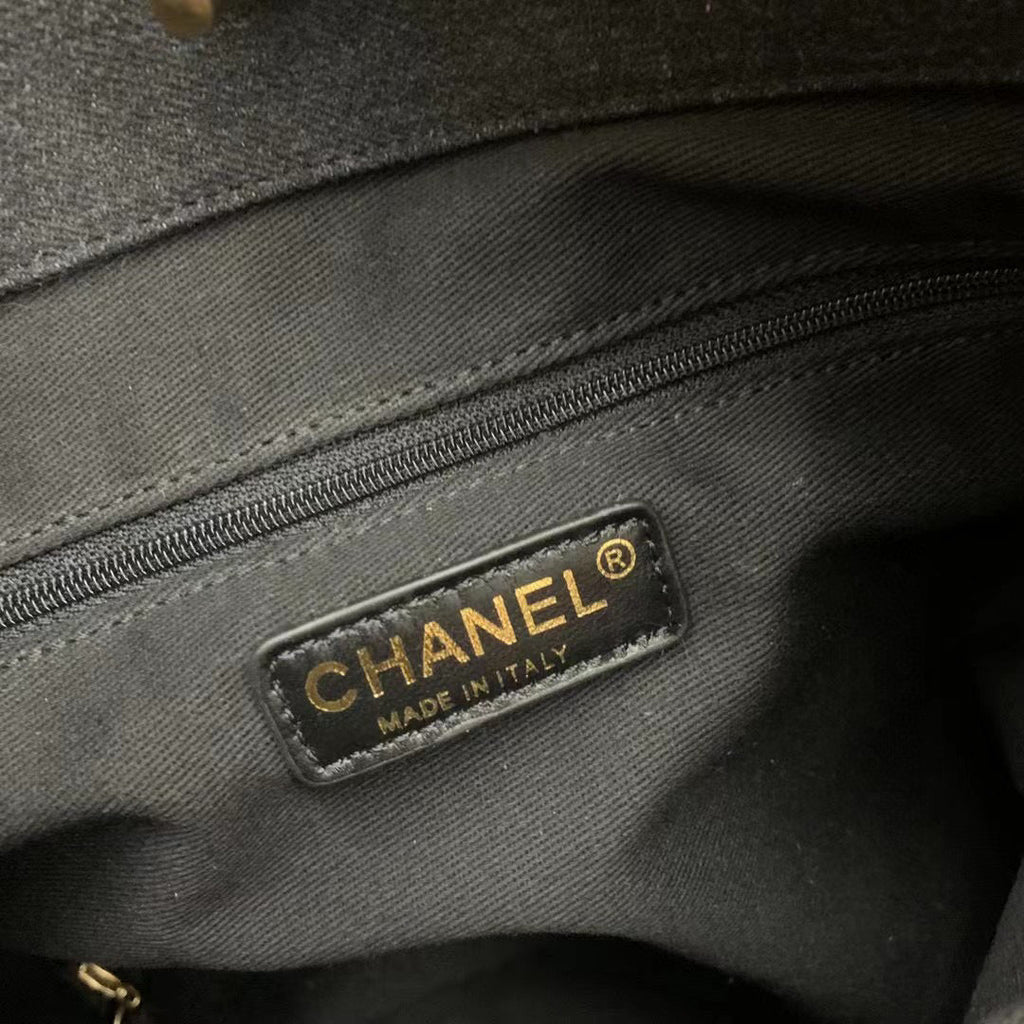 Chanel AS3156 Maxi Hobo Bag Printed denim gold-tone metal Black