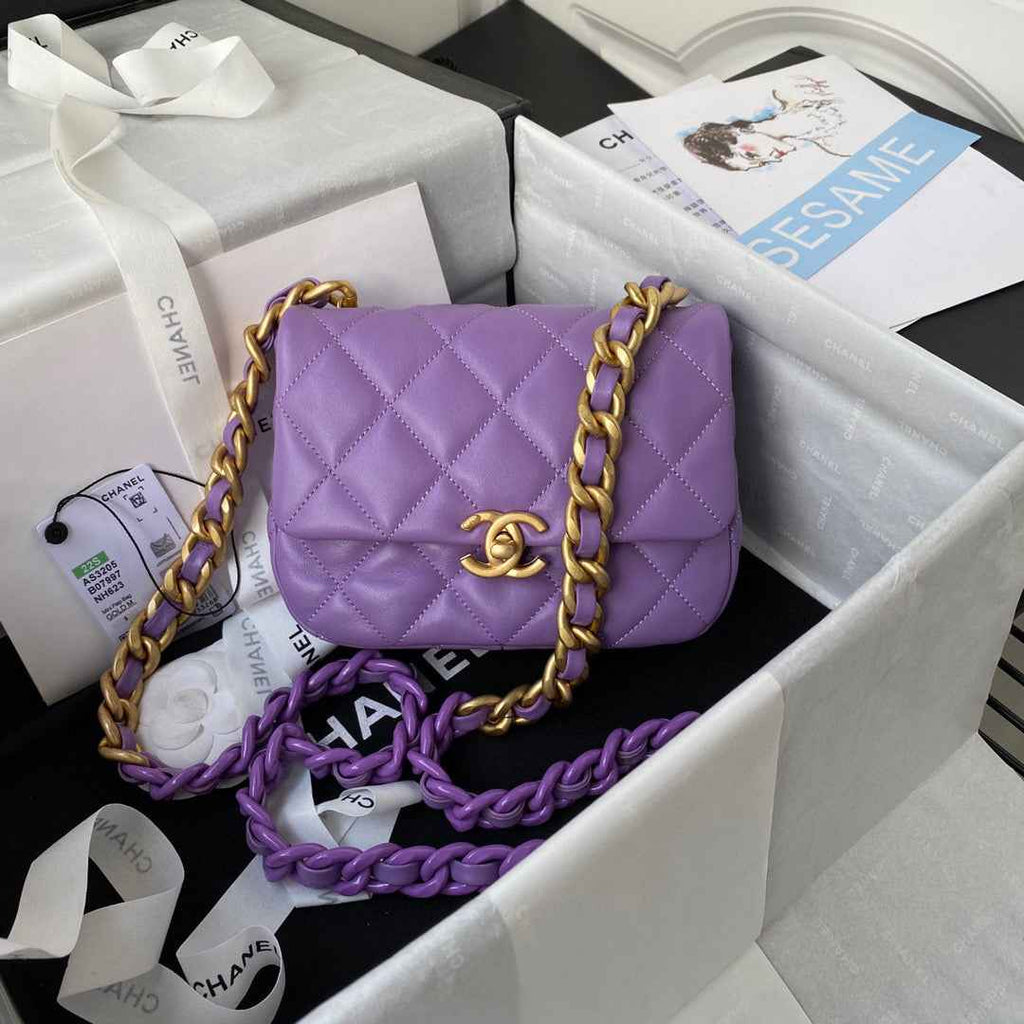 Chanel AS3205 Mini Flap Bag Lambskin Gold-Tone Metal Purple