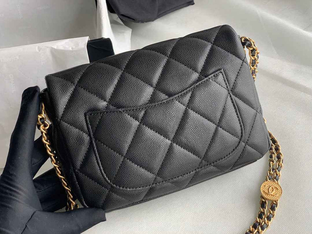 Chanel AS3369 Small Flap Bag Shiny Calfskin Gold-Tone Metal Black