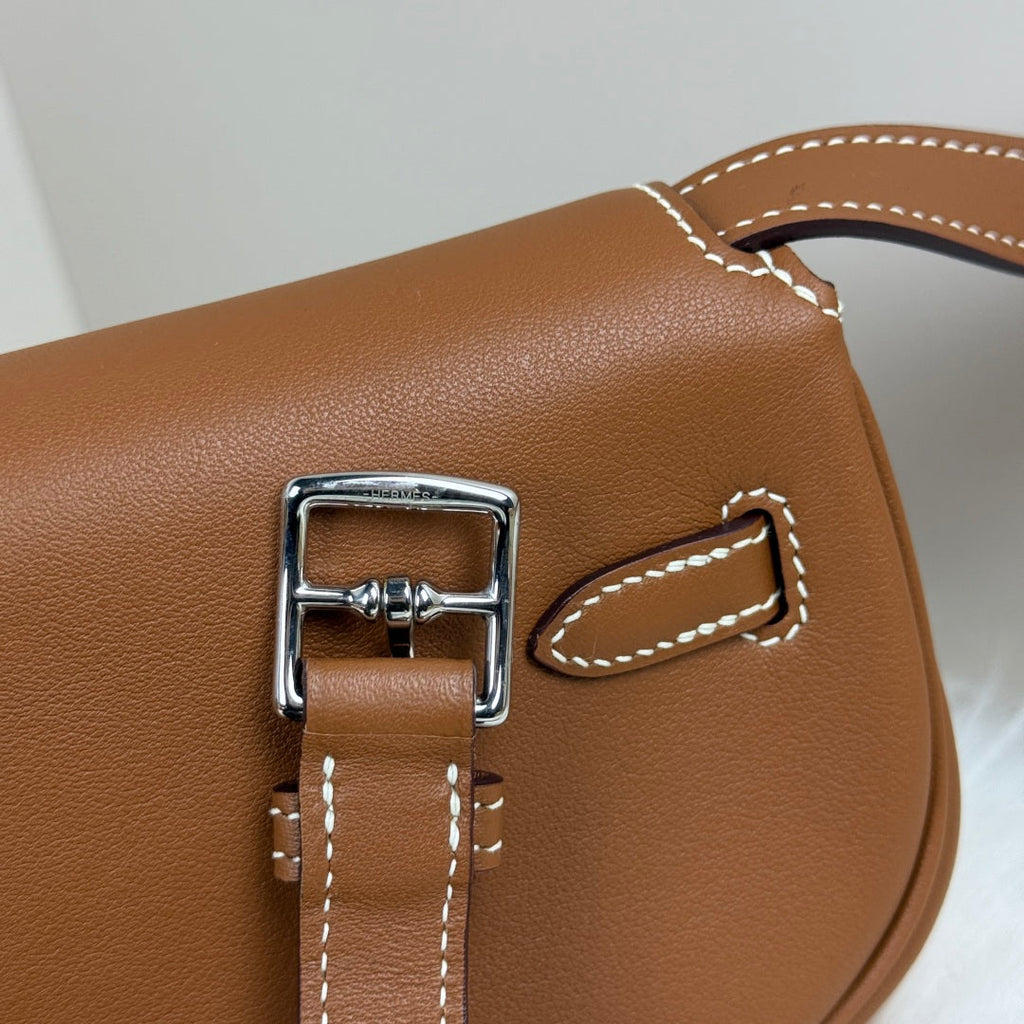 Hermès Brown Swift Kelly Moove Bag Silver 825663