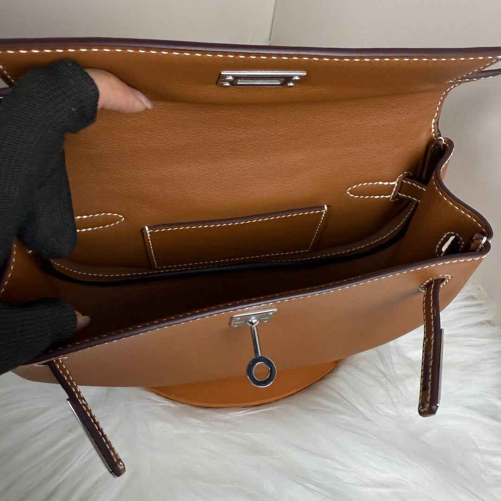 Hermès Brown Swift Kelly Moove Bag Silver 825663