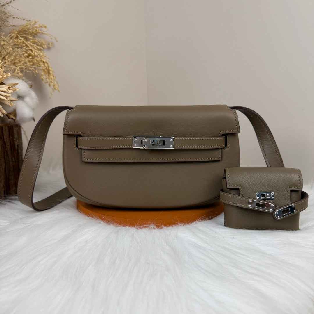 Hermès Dark Gray Swift Kelly Moove Bag Silver 825664