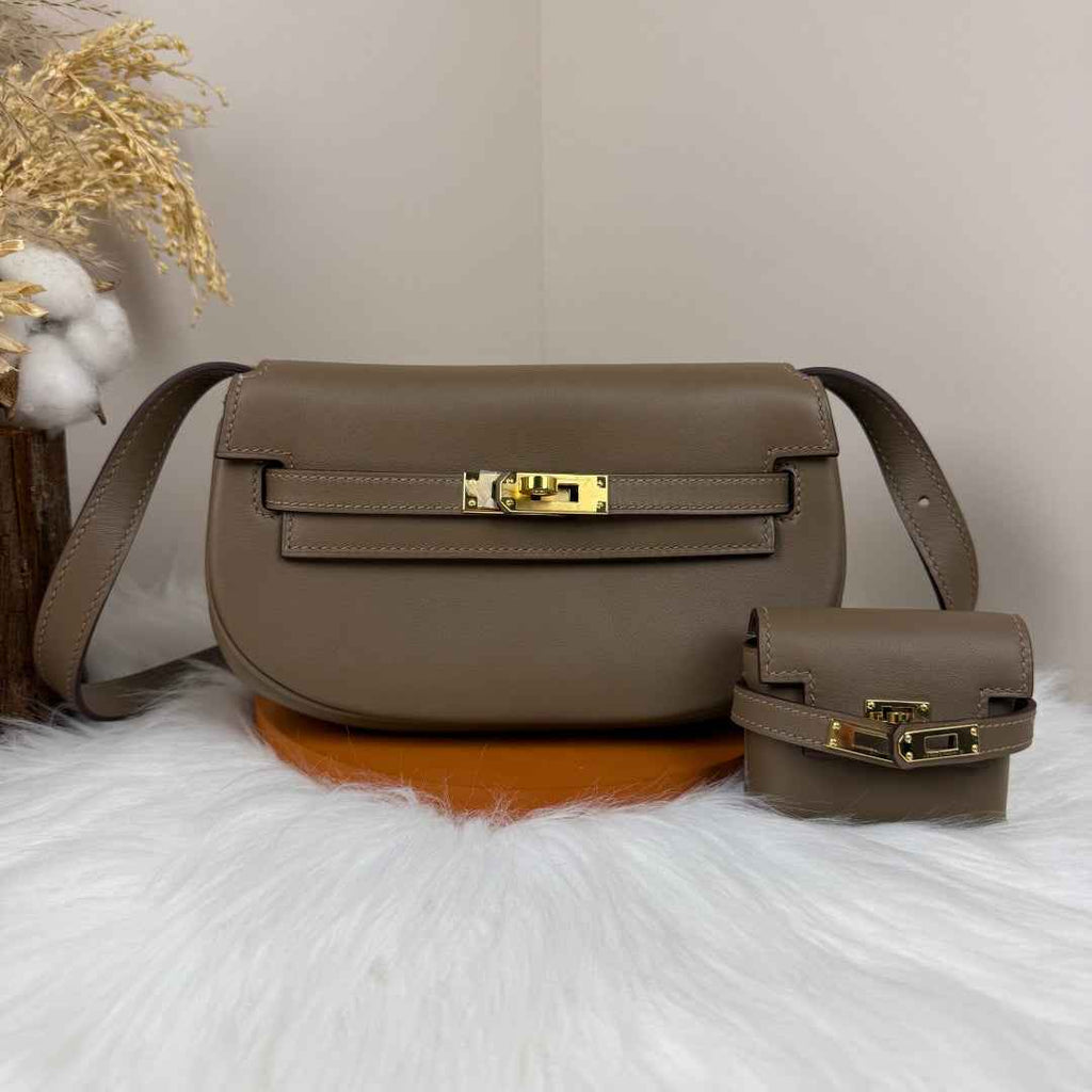 Hermès Dark Gray Swift Kelly Moove Bag Gold 825665