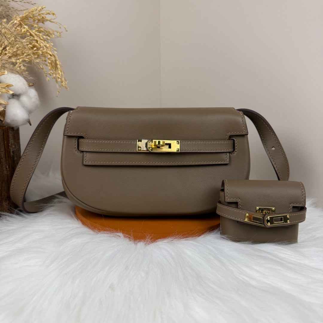 Hermès Dark Gray Swift Kelly Moove Bag Gold 825665