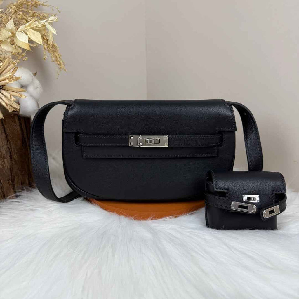 Hermès Black Swift Kelly Moove Bag Silver 825661