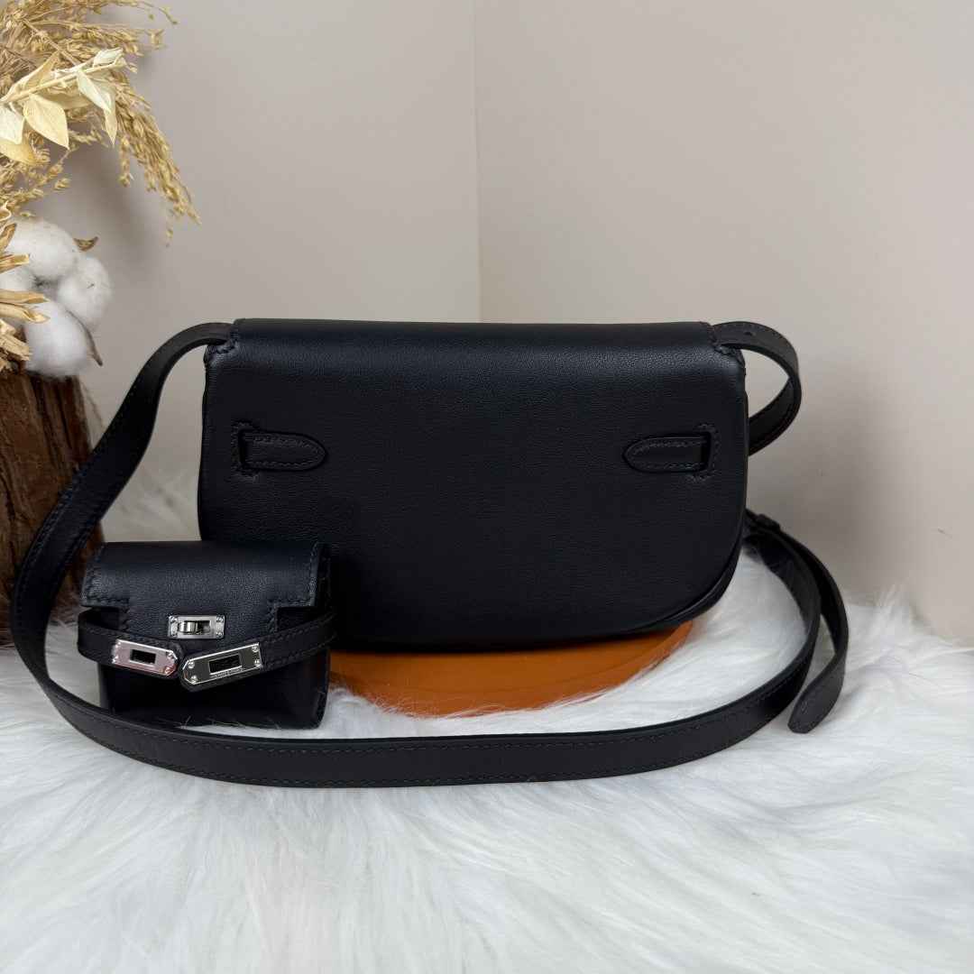 Hermès Black Swift Kelly Moove Bag Silver 825661