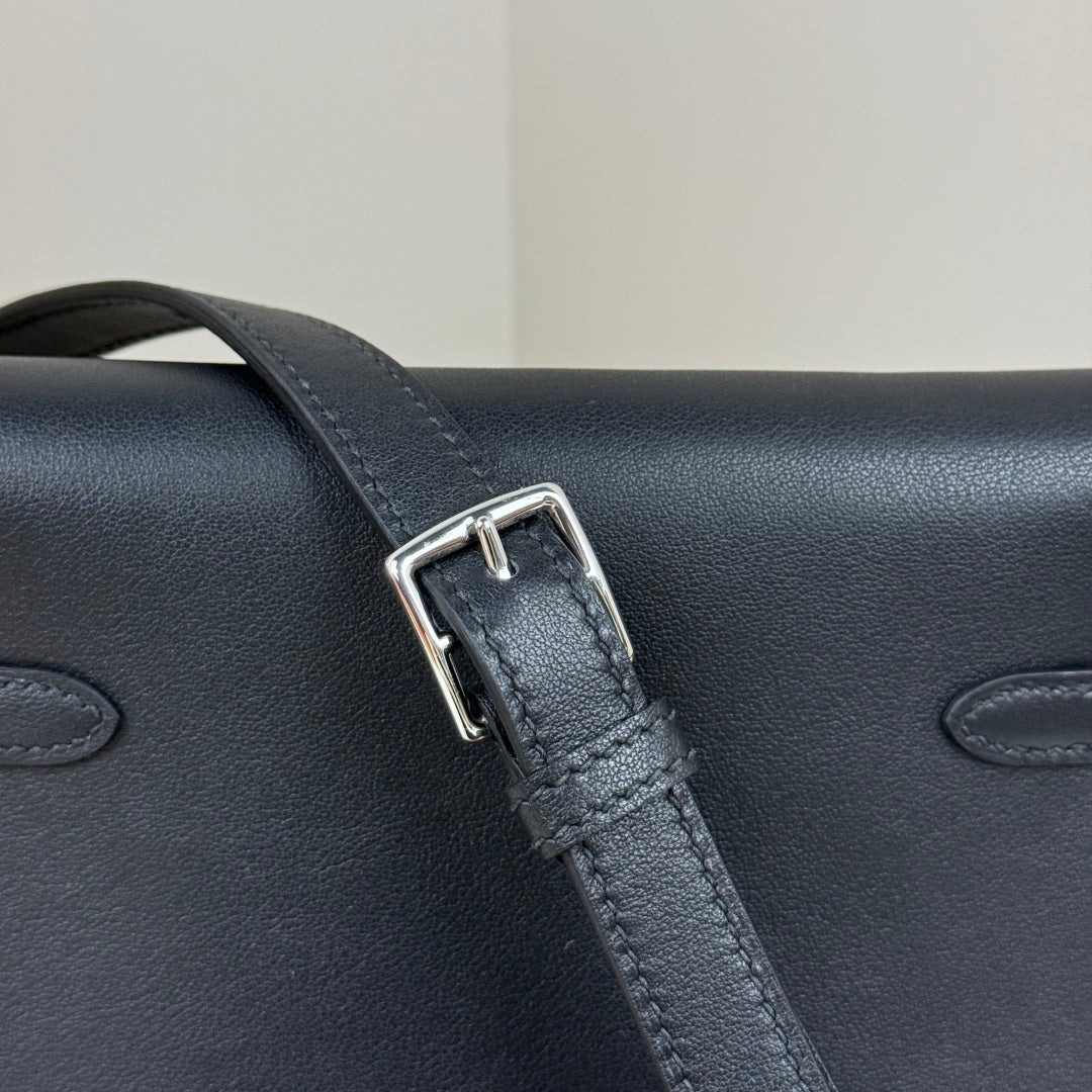 Hermès Black Swift Kelly Moove Bag Silver 825661
