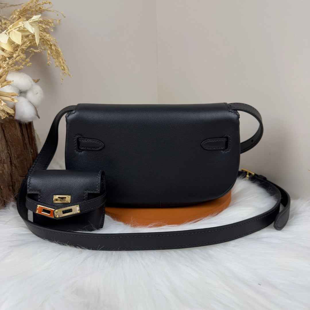 Hermès Black Swift Kelly Moove Bag Gold 825660