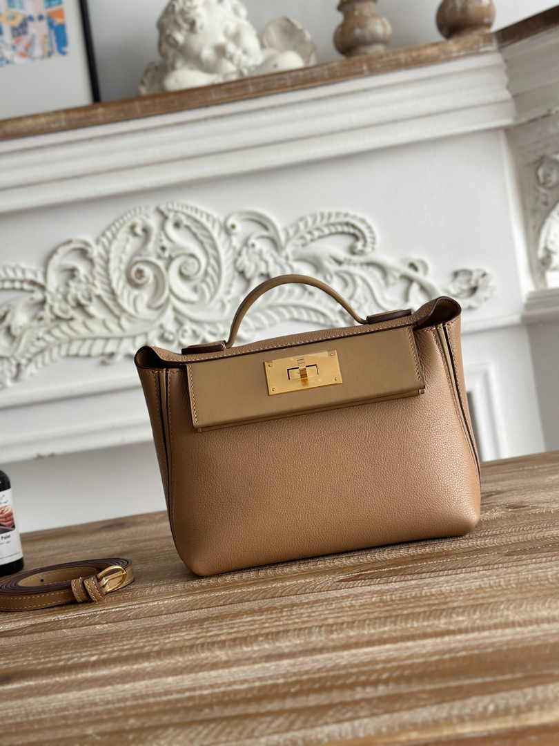 Hermès 24/24 Mini Bag Evercolor Swift Leather Apricot Gold