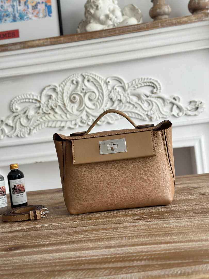Hermès 24/24 Mini Bag Evercolor Swift Leather Apricot Silver