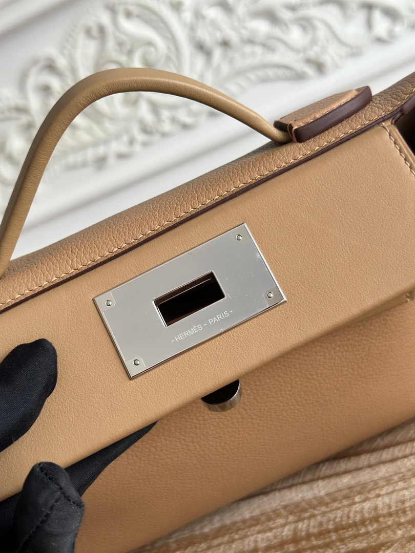 Hermès 24/24 Mini Bag Evercolor Swift Leather Apricot Silver