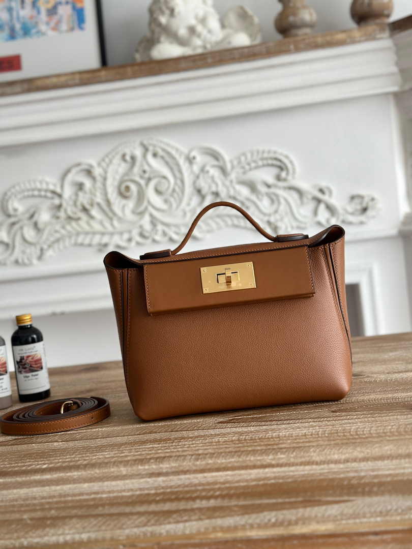 Hermès 24/24 Mini Bag Evercolor Swift Leather Brown Gold