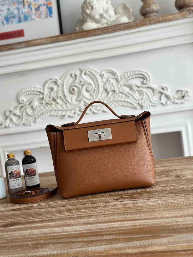 Hermès 24/24 Mini Bag Evercolor Swift Leather Brown Silver