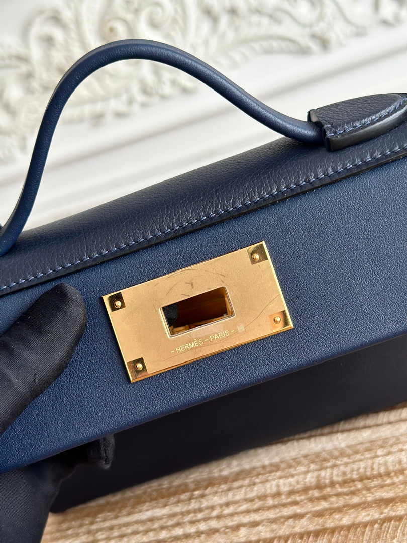 Hermès 24/24 Mini Bag Evercolor Swift Leather Navy Blue Gold