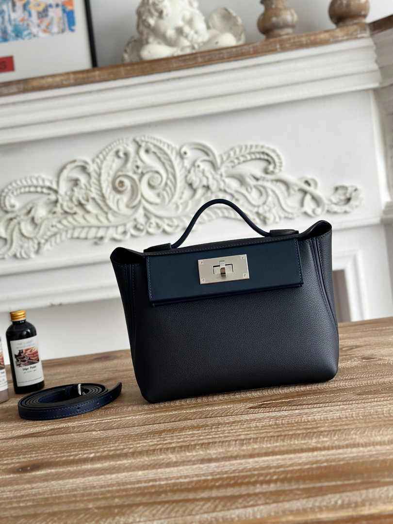 Hermès 24/24 Mini Bag Evercolor Swift Leather Navy Blue Silver