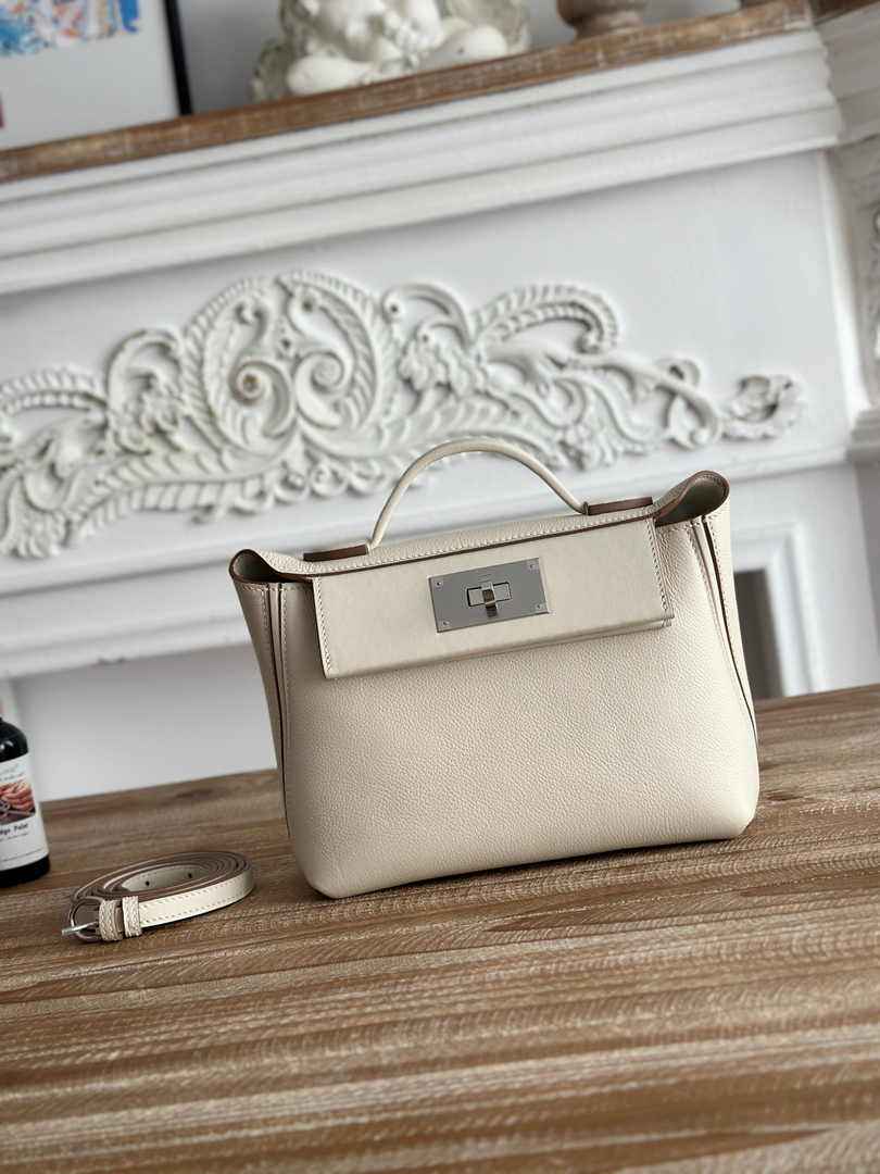 Hermès 24/24 Mini Bag Evercolor Swift Leather Beige Silver
