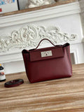 Hermès 24/24 Mini Bag Evercolor Swift Leather Wine Red Silver
