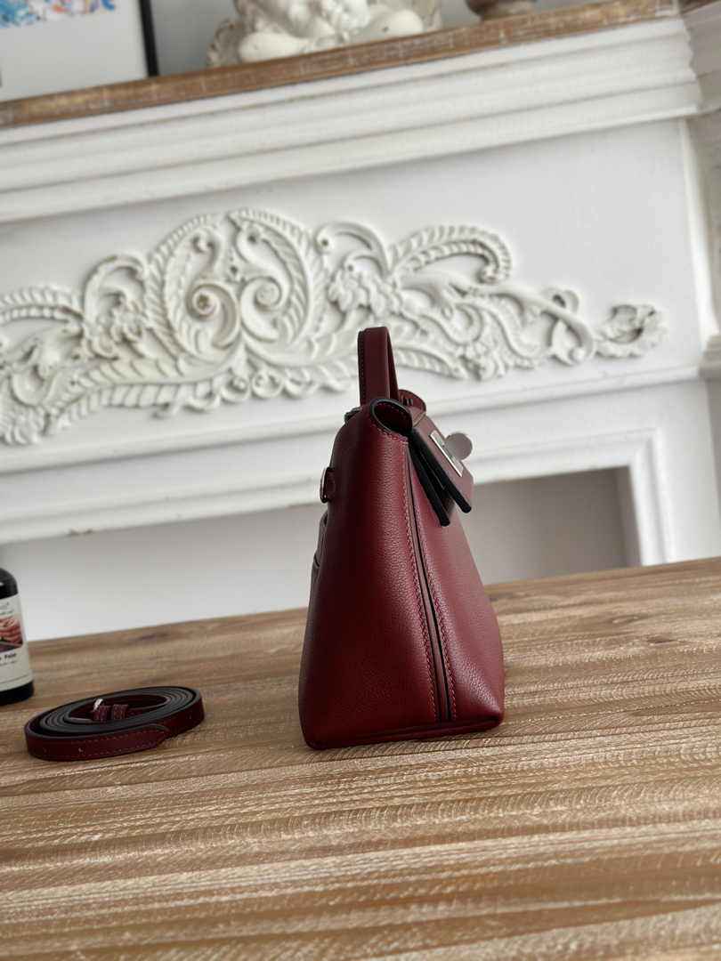 Hermès 24/24 Mini Bag Evercolor Swift Leather Wine Red Silver