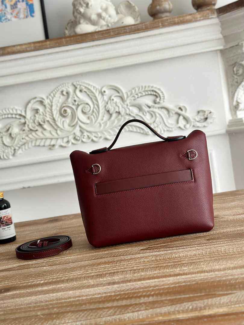 Hermès 24/24 Mini Bag Evercolor Swift Leather Wine Red Silver